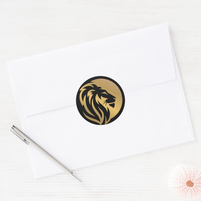 Gold Lion Logo Simple Classic Round Sticke Classic Round Sticker (Envelope)