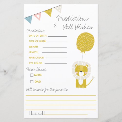 Gold Lion Predictions  Well Wish Baby Shower Game