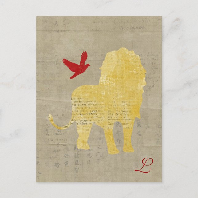 Gold Lion Silhouette  Monogram Postcard (Front)