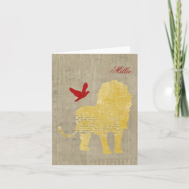 Gold Lion Silhouette Personalized Notecard (Front)