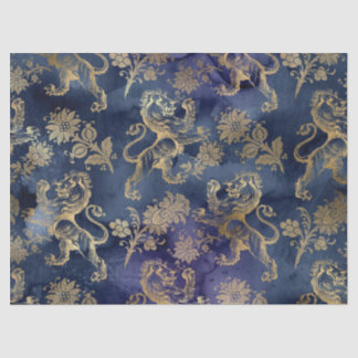 Gold Lions and Flowers on Purple Decoupage Tissue Paper
