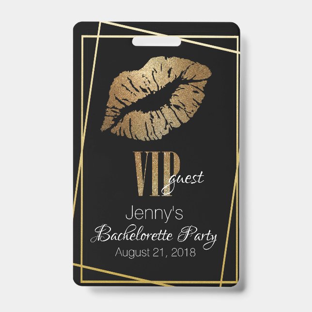 Gold Lip Print Bachelorette Party Badge (Front)