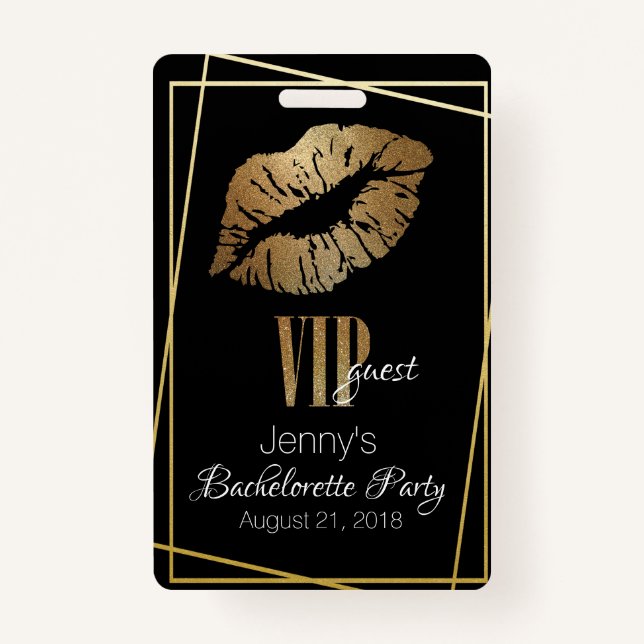 Gold Lip Print Bachelorette Party Badge (Front)