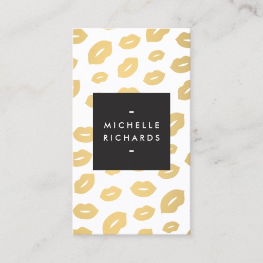 Customizable Glam Gold Lip Print for Makeup Artists Business Cards