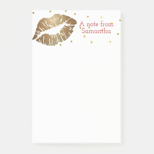 Gold Lip Print Personalized Post It Note Pad