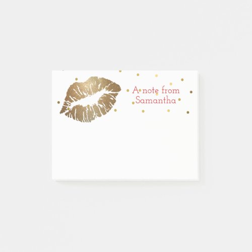 Gold Lip Print Personalized Small Post It Note Pad