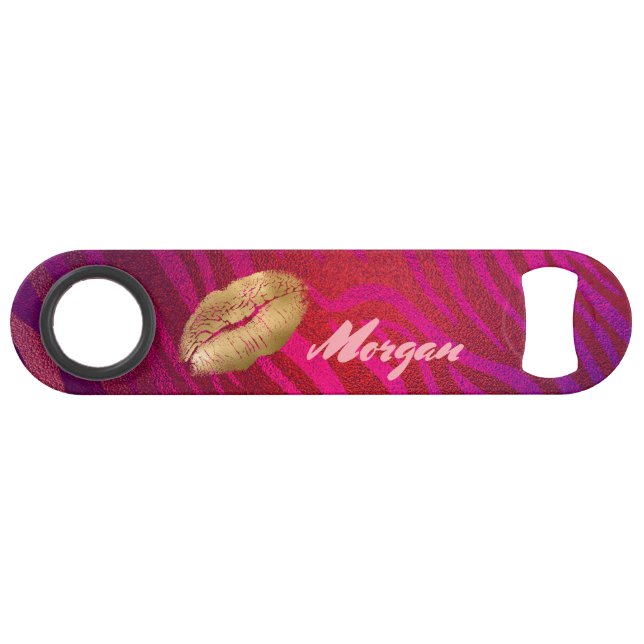 Gold lips and fuchsia stripes bar key (Front (Horizontal))