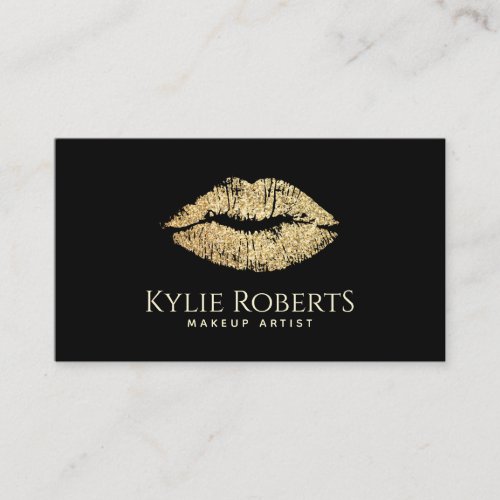 Gold Lips Black Elegant Makeup Artist Beauty  Business Card