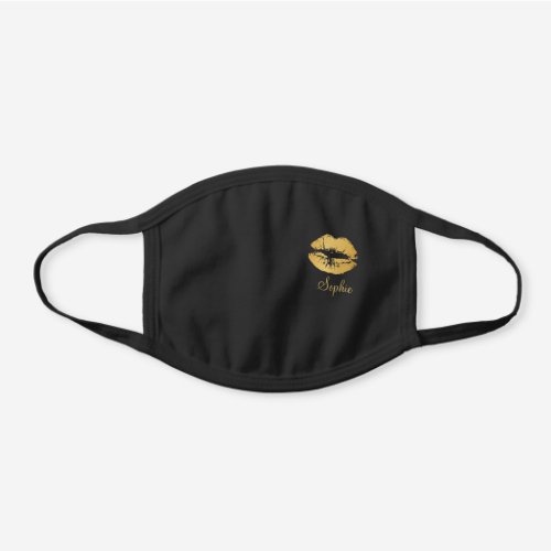 Gold Lips Chic Personalized Black Cotton Face Mask