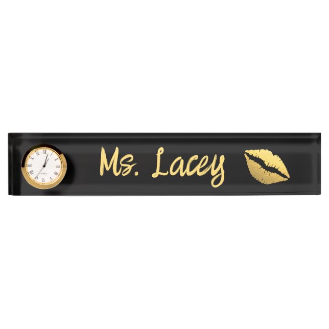 Gold Lips Desk Name Plate (Front)