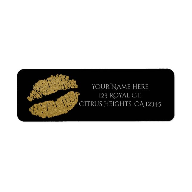 Gold Lips Faux Sparkle Kiss Beauty Makeup Party Label (Front)
