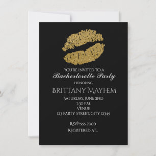 Gold Lips KISS Bachelorette Party Invitation
