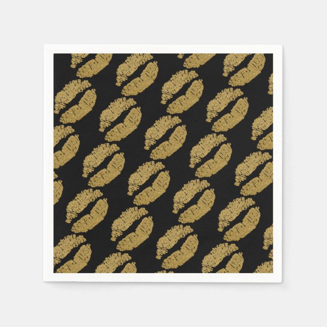 Gold Lips Kiss Beauty Makeup Birthday Party Napkins (Front)