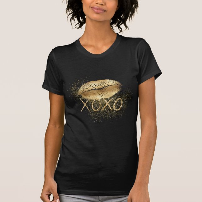 Gold Lips Kiss Gold Glitter XOXO T-Shirt (Front)
