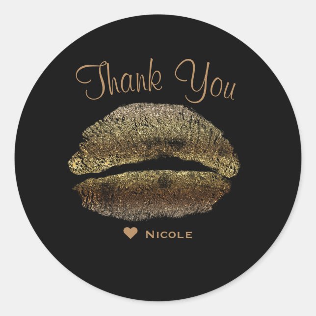 Gold Lips Kiss Makeup Beauty Glam Chic Custom Classic Round Sticker (Front)