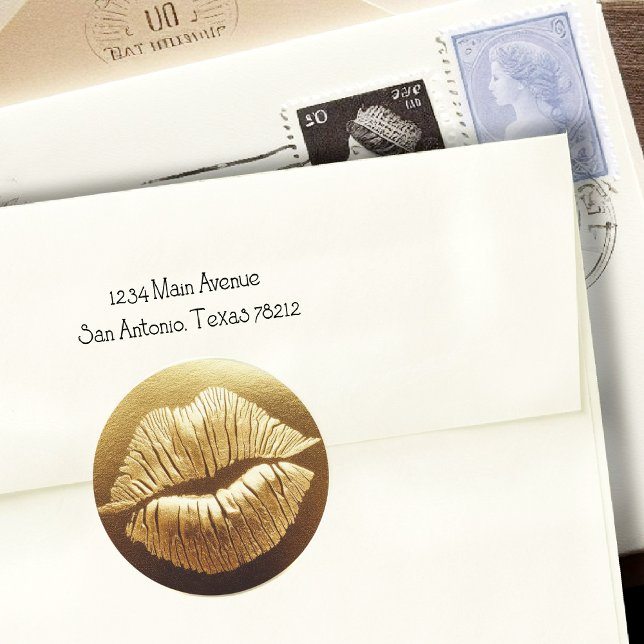 Gold Lips Lipstick Kiss SWAK Classic Round Sticker (Creator Uploaded)