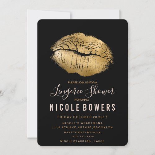 Gold Lips Lipstick Lingerie Shower Invitation