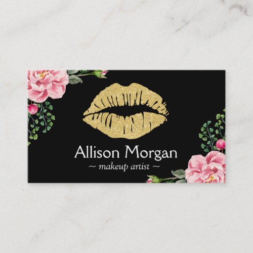 Gold Lips Makeup Artist Beautiful Flower Wrapping Double-Sided Standard Business Cards (Pack Of 100)
