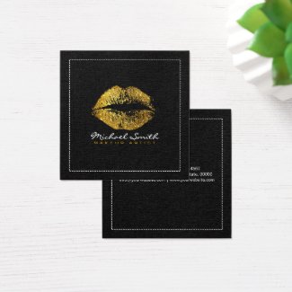 Gold Lips Makeup Artist Modern Black Burlap Square Business Card
