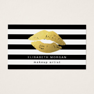 Gold Lips with Black White Stripes - Makeup Artist Business Card