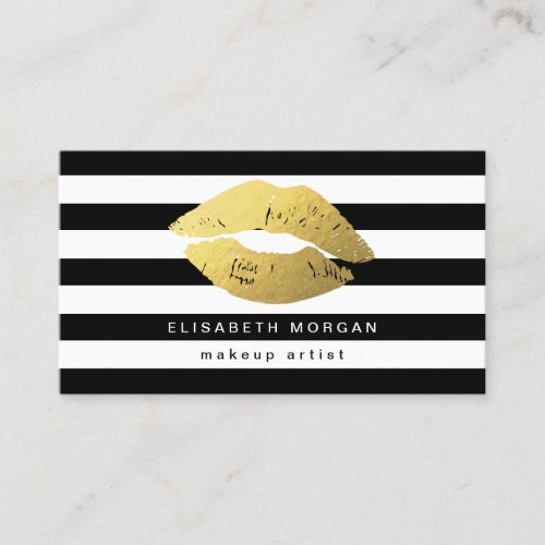Gold Lips with Black White Stripes - Makeup Artist Business Card