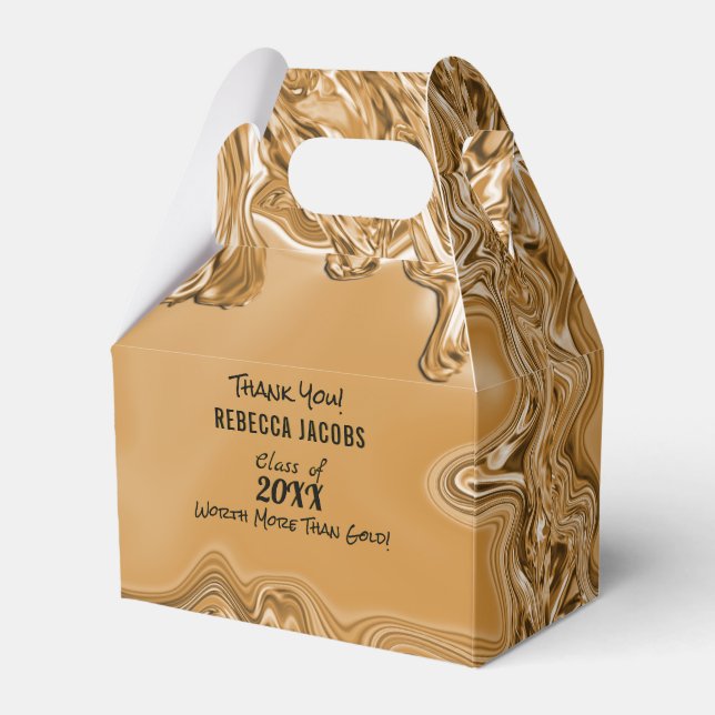Gold Liquid Metal Graduation Party Favor Boxes (Front Side)