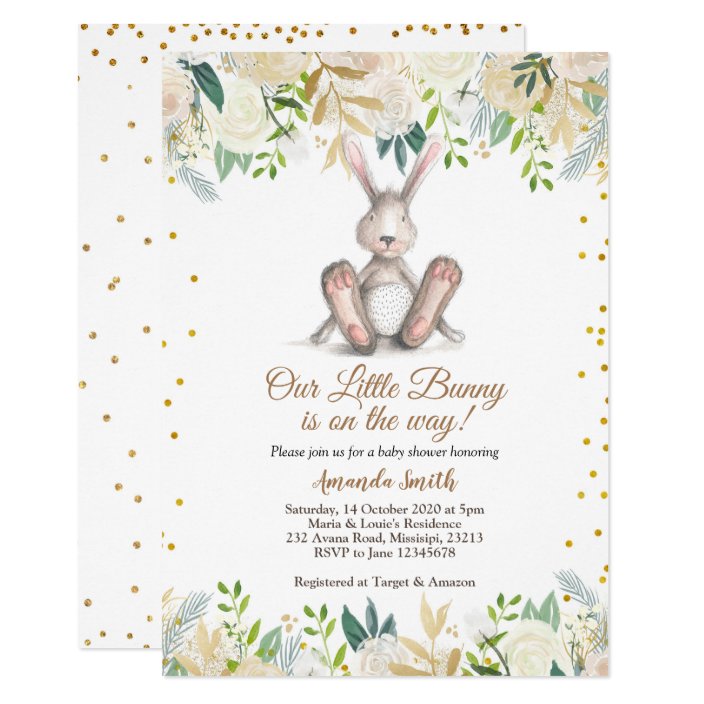 Gold Little Bunny Is On The Way Easter Baby Shower Invitation