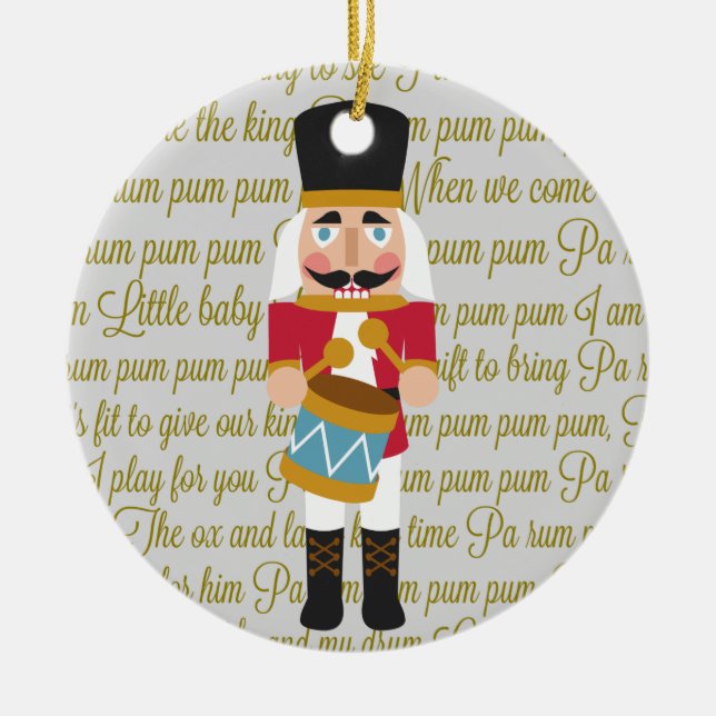 Gold Little Drummer Boy Nutcracker Christmas Ceramic Ornament (Front)