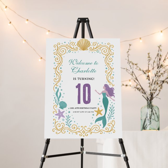 Gold Little Mermaid 10th Birthday | Under the Sea Foam Board (In Situ (Stand))