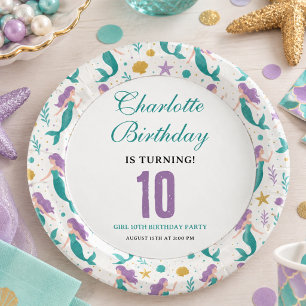 Gold Little Mermaid 10th Birthday   Under the Sea Paper Plates