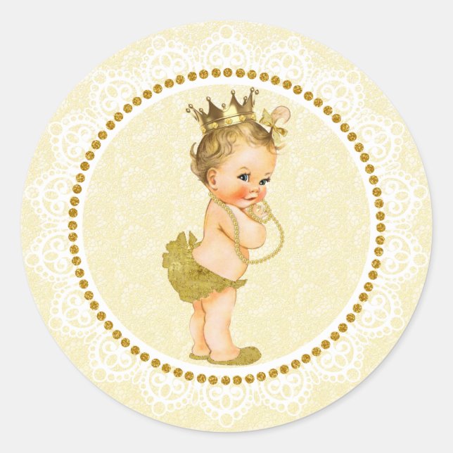 Gold Little Princess Baby Shower Sticker (Front)