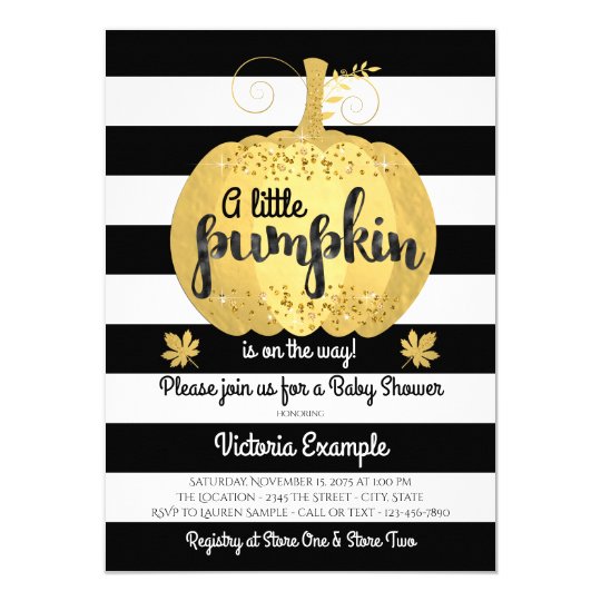 Gold Little Pumpkin Baby Shower Invitations