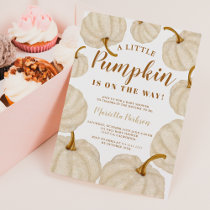 Gold Little pumpkin fall script baby shower Invitation