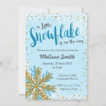 Gold little snowflake baby shower invitation