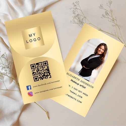 Gold logo arch photo Qr code social media Business Card