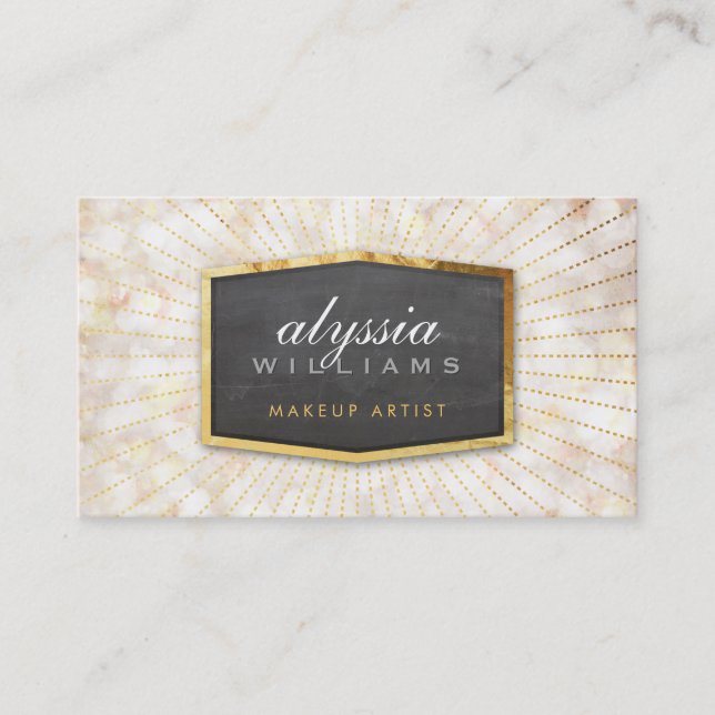 GOLD LOGO art deco elegant sunburst gray bokeh Business Card (Front)