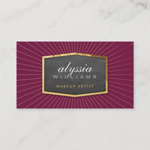 Customizable GOLD LOGO art deco elegant sunburst gray burgundy Business Card Templates