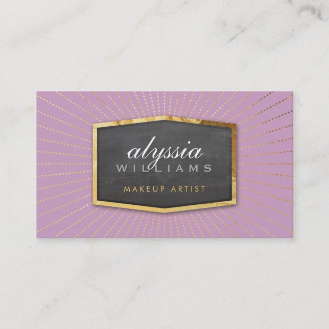 GOLD LOGO art deco elegant sunburst gray lilac Business Card (Front)