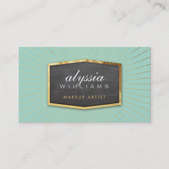 GOLD LOGO art deco elegant sunburst gray mint Business Card (Front)
