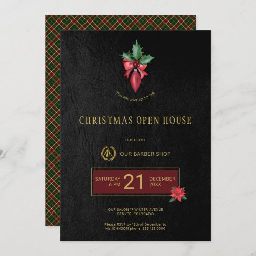 Gold Logo Barber Shop Christmas Open House Party Invitation