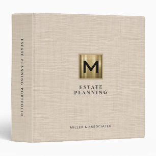 Gold Logo Beige Linen Estate Planning Monogram 3 Ring Binder