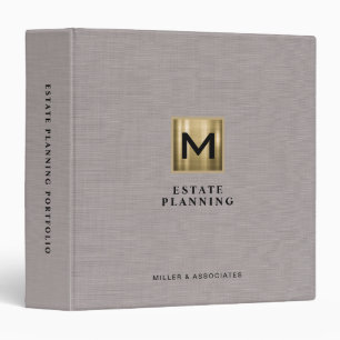 Gold Logo Beige Linen Estate Planning Monogram 3 Ring Binder