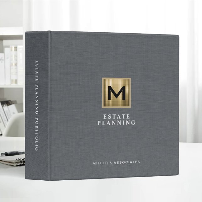 Gold Logo Beige Linen Estate Planning Monogram 3 Ring Binder (Creator Uploaded)