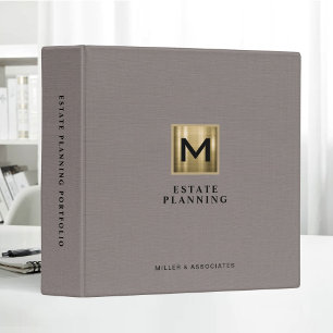 Gold Logo Beige Linen Estate Planning Monogram 3 Ring Binder
