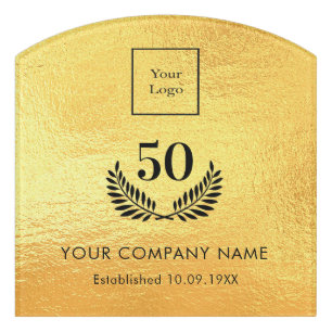 Gold logo business years of service door sign