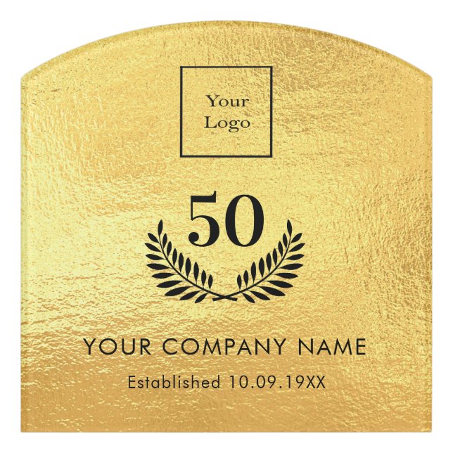 Gold logo business years of service door sign (Contour Front)