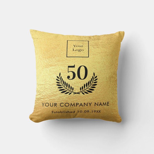 Gold logo business years of service throw pillow (Front)