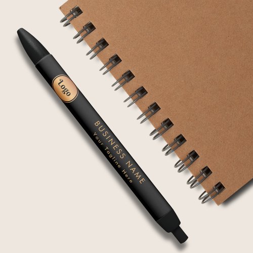 Gold Logo  Custom Text Business Company Branded  Black Ink Pen