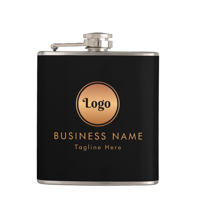 Gold Logo & Custom Text Business Company Branded  Flask (Front)