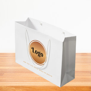 Gold Logo & Custom Text Business Company Branded L Large Gift Bag